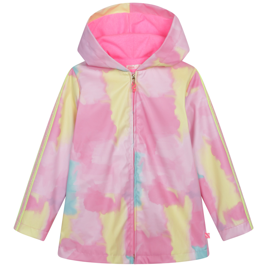 Multicolored hooded raincoat, jersey lining, zip c