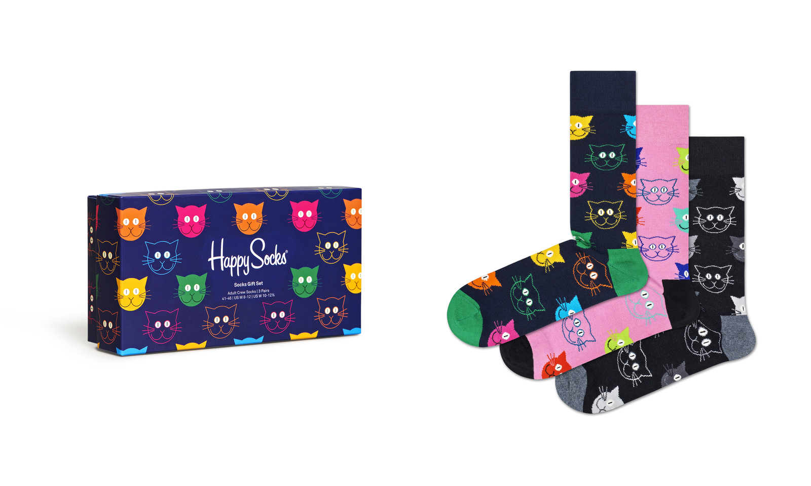 HS XMJA08-0150 3-Pack Mixed Cat Socks Gift Set