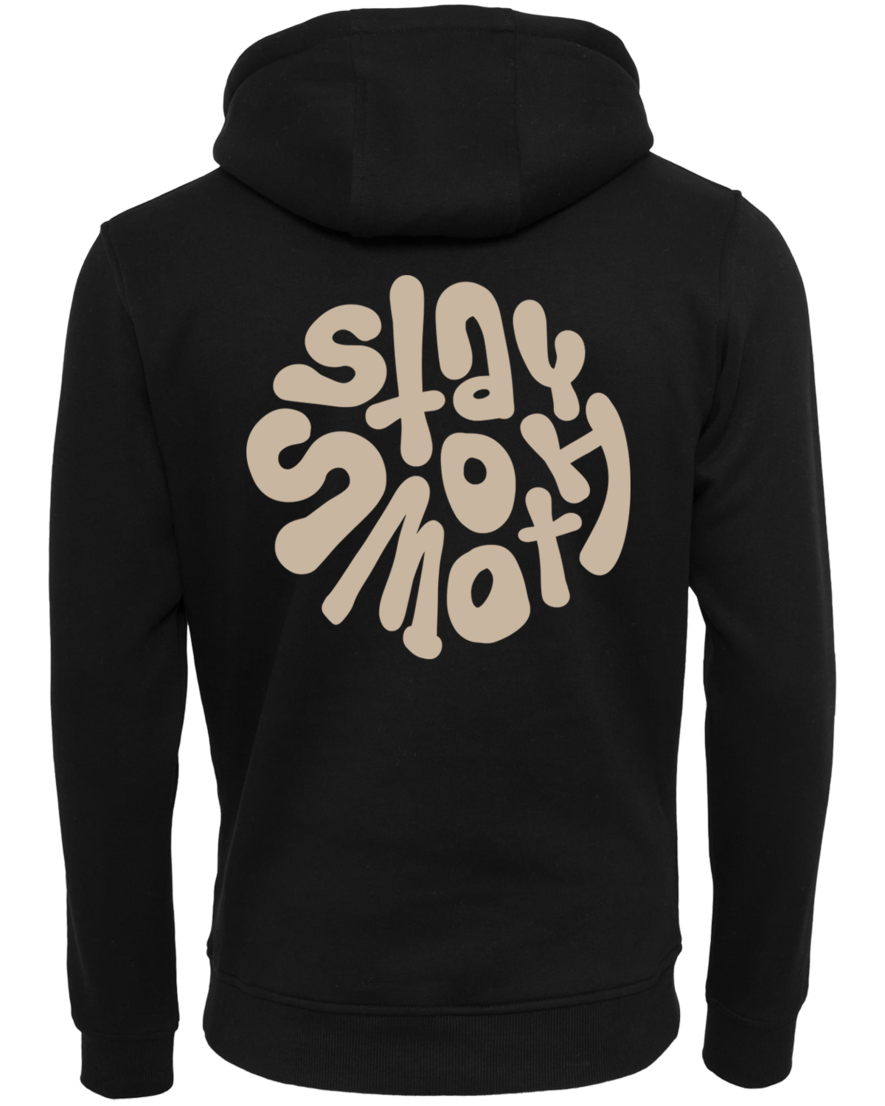 BLACK KIDS HOODIE / STAY SMOOTH SAND FRONT + BACK