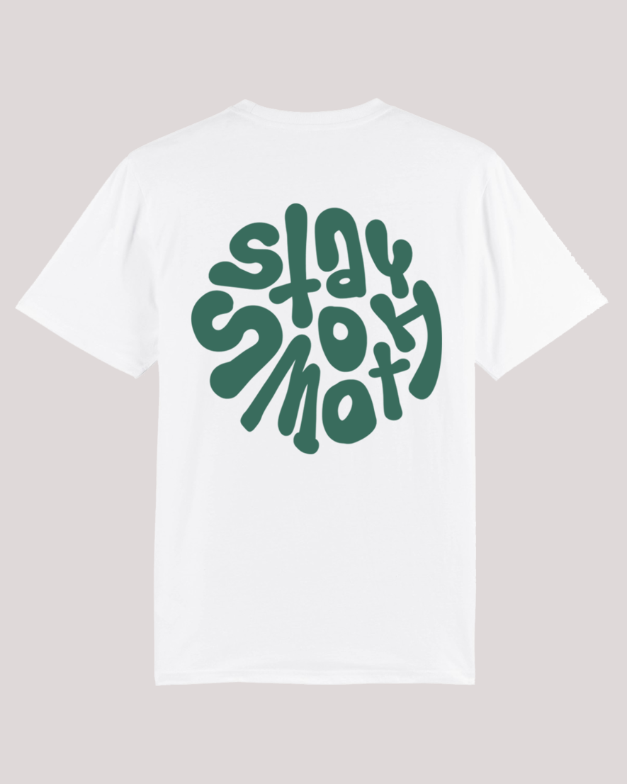 WHITE KIDS T / STAY SMOOTH GREEN FRONT + BACK
