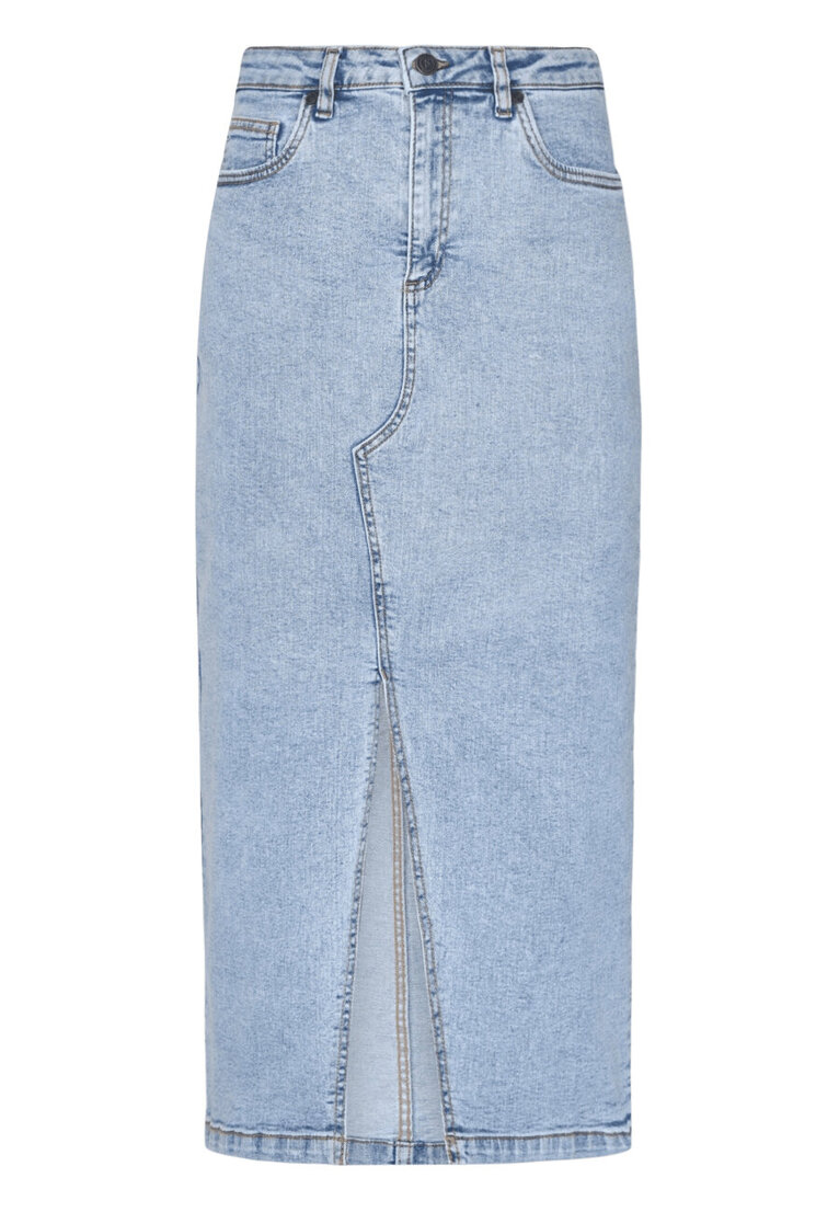 slim-fited denim skirt with an open split