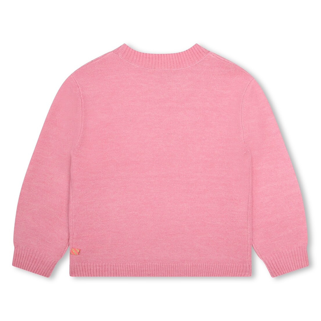 Knitted sweater, sequin patch on the front, label.