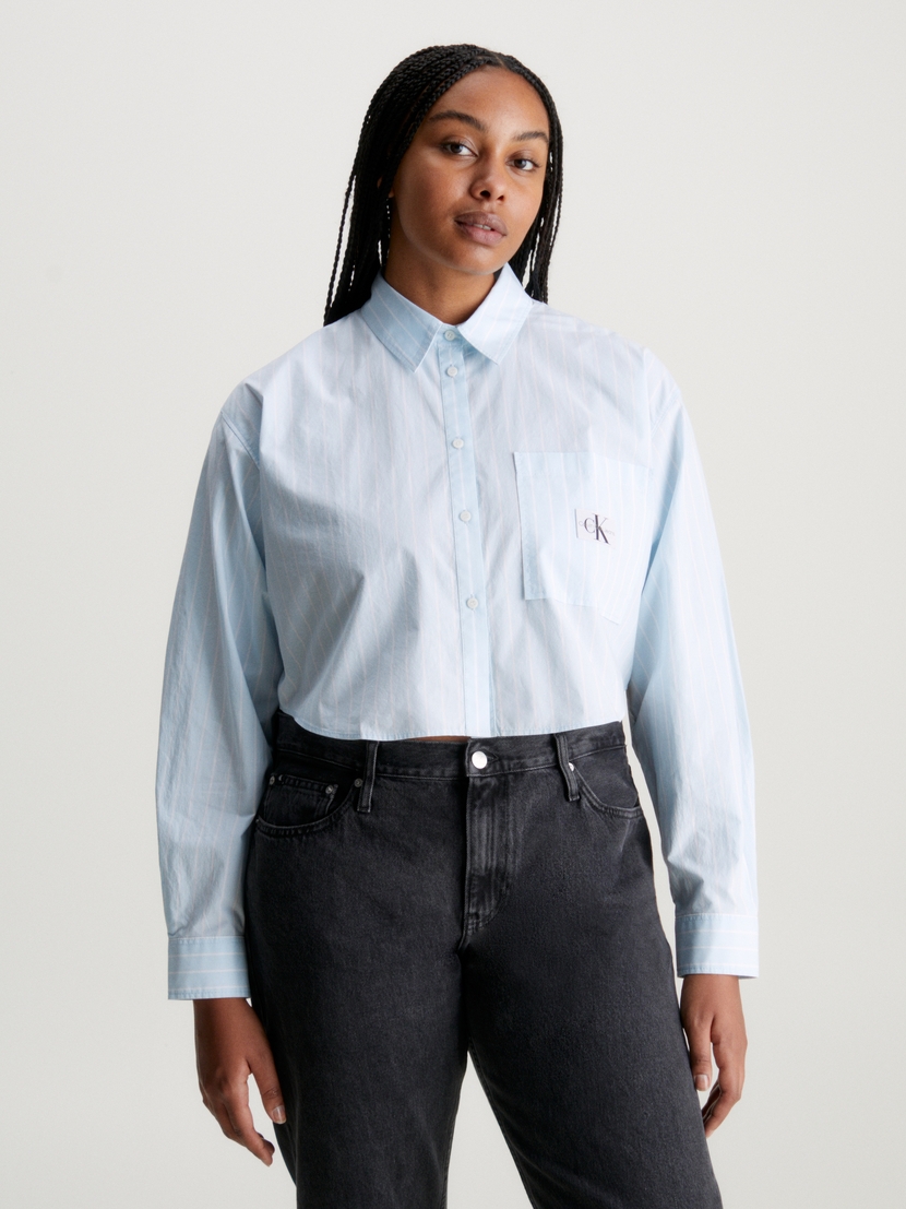 WOVEN LABEL CROPPED LS SHIRT